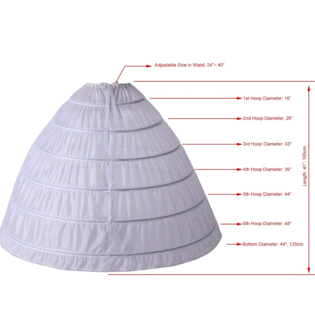 AnDream PT06-WH - Enagua de 6 aros para mujer, falda de crinolina para vestido de novia, color blanco, talla única, Blanco